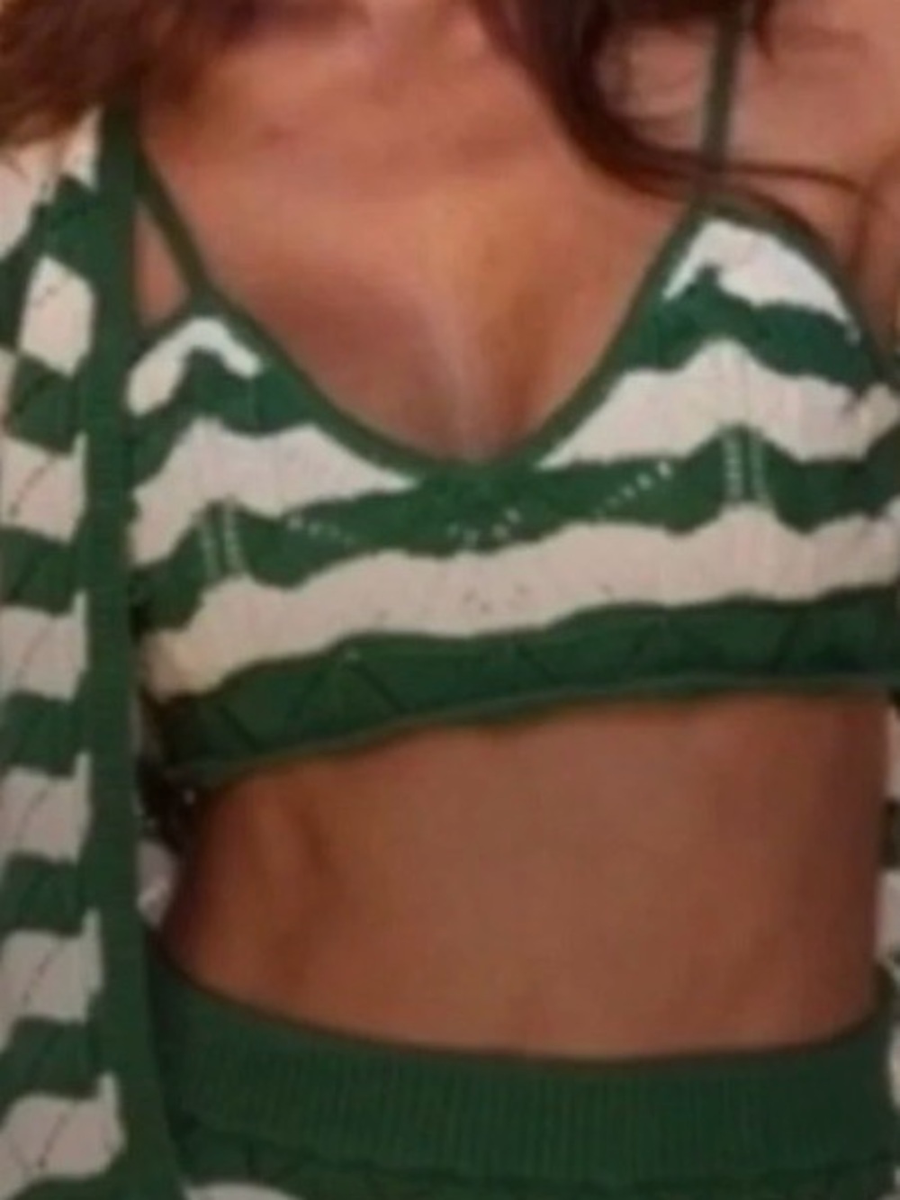 Misa Eida Striped Green & White Knit Bralette Set